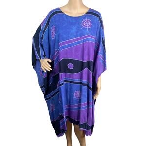 Vtg The Planet Blue Purple Batik Psychedelic Printed Caftan One Size